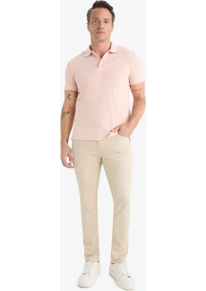 %100 Pamuk Slim Fit Dar Kesim Polo Yaka Kısa Kollu Pamuklu Nakışlı Pike Tişört E2633AX25SM