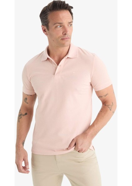 %100 Pamuk Slim Fit Dar Kesim Polo Yaka Kısa Kollu Pamuklu Nakışlı Pike Tişört E2633AX25SM