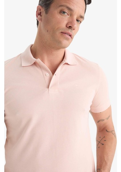 %100 Pamuk Slim Fit Dar Kesim Polo Yaka Kısa Kollu Pamuklu Nakışlı Pike Tişört E2633AX25SM