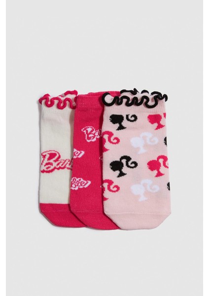 Kız Çocuk Barbie 3'lü Pamuklu Patik Çorap