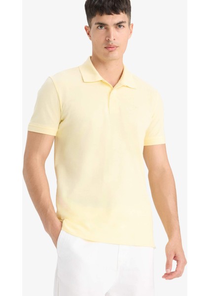 %100 Pamuk Slim Fit Dar Kesim Polo Yaka Kısa Kollu Pamuklu Nakışlı Pike Tişört E2633AX25SM