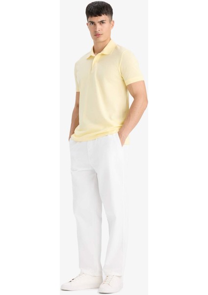 %100 Pamuk Slim Fit Dar Kesim Polo Yaka Kısa Kollu Pamuklu Nakışlı Pike Tişört E2633AX25SM