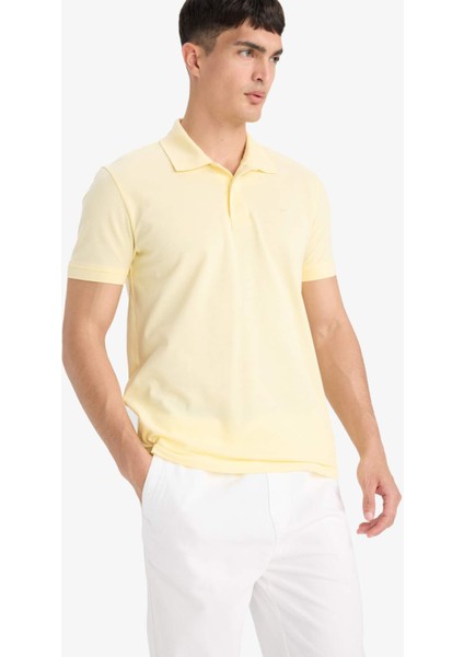 %100 Pamuk Slim Fit Dar Kesim Polo Yaka Kısa Kollu Pamuklu Nakışlı Pike Tişört E2633AX25SM