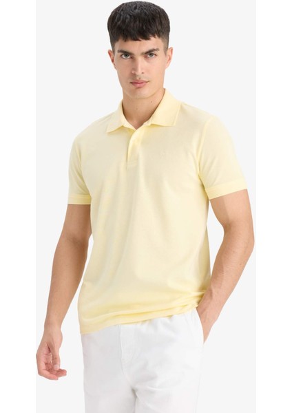 %100 Pamuk Slim Fit Dar Kesim Polo Yaka Kısa Kollu Pamuklu Nakışlı Pike Tişört E2633AX25SM