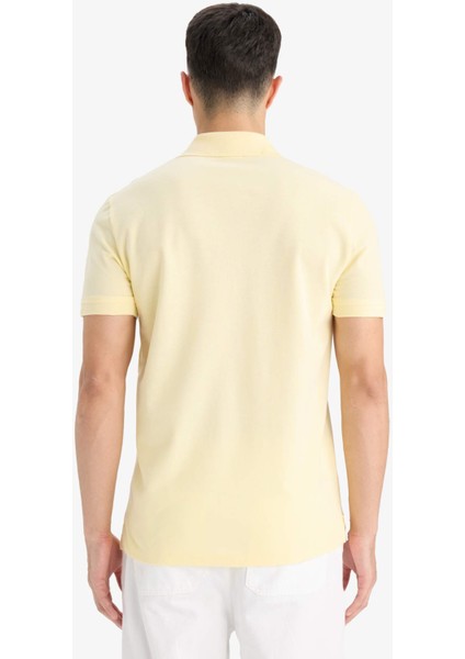 %100 Pamuk Slim Fit Dar Kesim Polo Yaka Kısa Kollu Pamuklu Nakışlı Pike Tişört E2633AX25SM