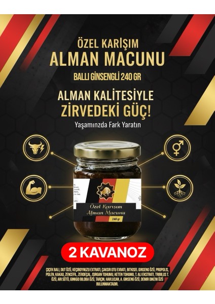 2 x 240 gr Alman Macunu Keçiboynuzu Pekmezli Ballı Ginsengli Polenli Macun Güç ve Kuvvet