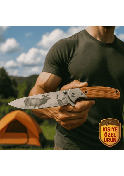 Zeytin Ağacı Saplı Geyik Deyatlı Isme Özel Yazılı 9CR18MOV Kalite Paslanmaz Çelik Avcı Kamp Bıçağı modelleri