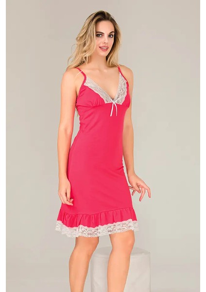 Lady Dantelli Fuşya Etekli Penye Gecelik