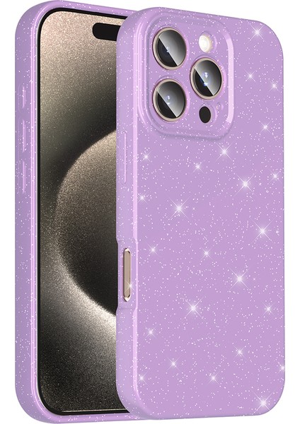 iPhone 16 Pro Kılıf Kamera Korumalı Simli Lüks Mbvo Koton Kapak - Lila