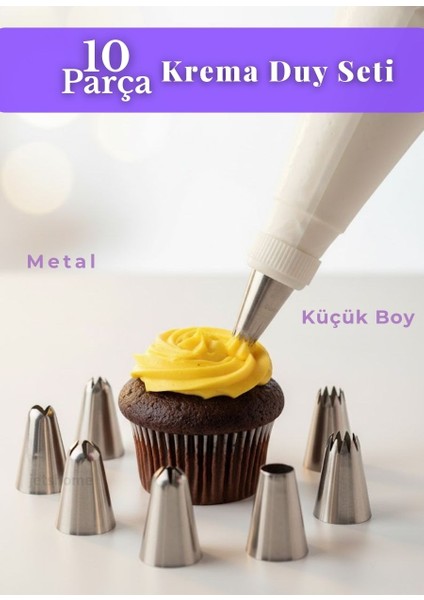 10 Parça Krema Sıkma Torbası Seti Metal Küçük Boy Krema Duyu Süsleme Aparatı Şanti Süsleme Ucu fiyatları
