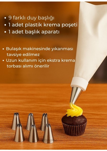 10 Parça Krema Sıkma Torbası Seti Metal Küçük Boy Krema Duyu Süsleme Aparatı Şanti Süsleme Ucu modelleri