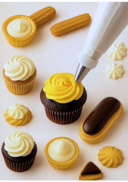 10 Parça Krema Sıkma Torbası Seti Metal Küçük Boy Krema Duyu Süsleme Aparatı Şanti Süsleme Ucu fırsatları