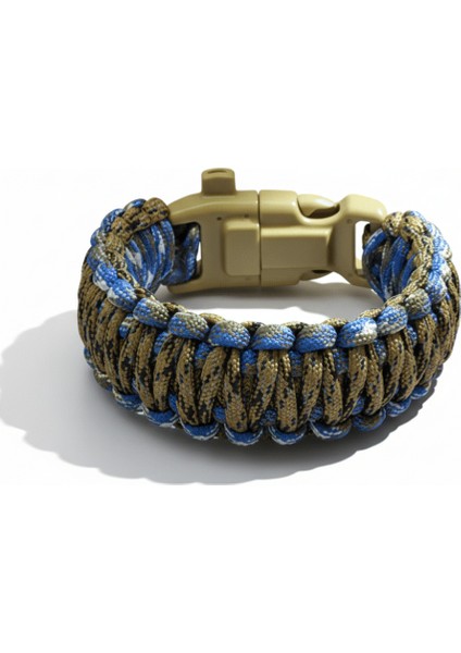 Pusulalı Çakmaklı Taktik Paracord Bileklik - Toprak Mavi Kamuflaj Desen - Kamp ve Doğa Sporları Için