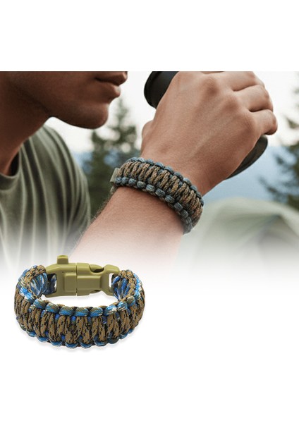 Pusulalı Çakmaklı Taktik Paracord Bileklik - Toprak Mavi Kamuflaj Desen - Kamp ve Doğa Sporları Için fiyatları