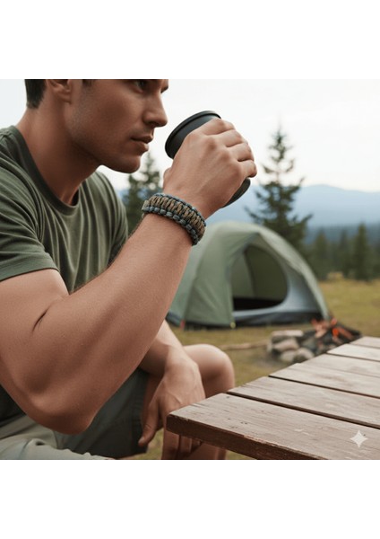 Pusulalı Çakmaklı Taktik Paracord Bileklik - Toprak Mavi Kamuflaj Desen - Kamp ve Doğa Sporları Için modelleri