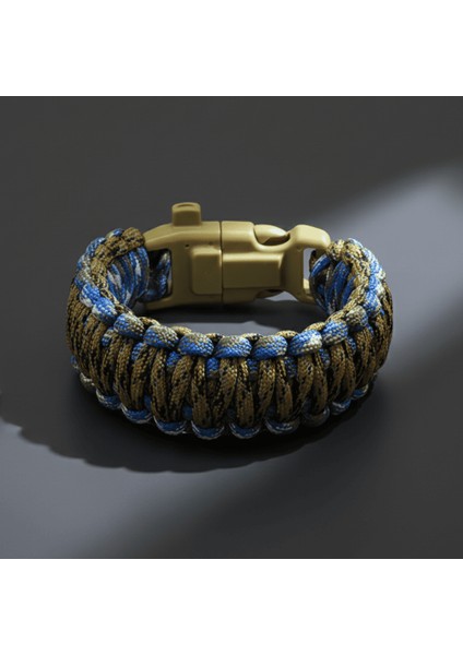 Pusulalı Çakmaklı Taktik Paracord Bileklik - Toprak Mavi Kamuflaj Desen - Kamp ve Doğa Sporları Için fırsatları