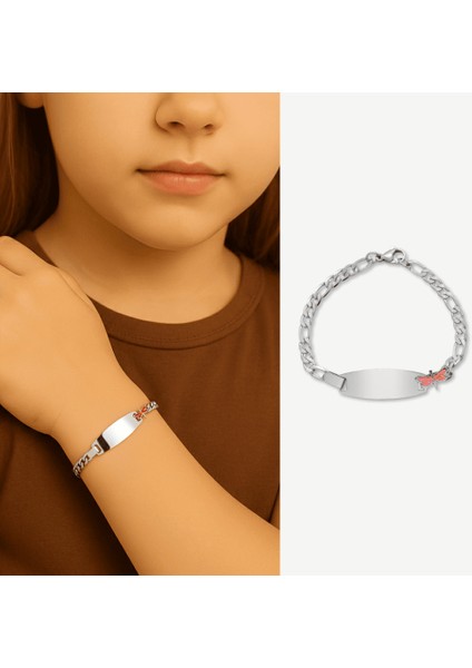 Çocuk Çelik Bileklik - Isme Özel Yazılı - Gümüş Renk - Pembe Yusufcuk Figürlü - Figaro Zincirli fiyatları