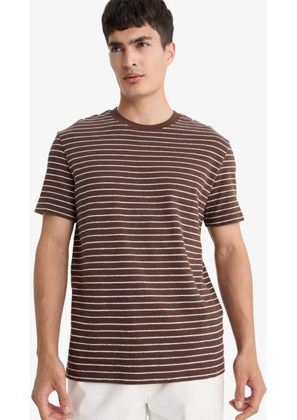Regular Fit Bisiklet Yaka Çizgili Kısa Kollu Tişört E8198AX25AU