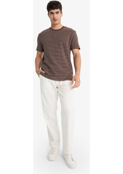 Regular Fit Bisiklet Yaka Çizgili Kısa Kollu Tişört E8198AX25AU