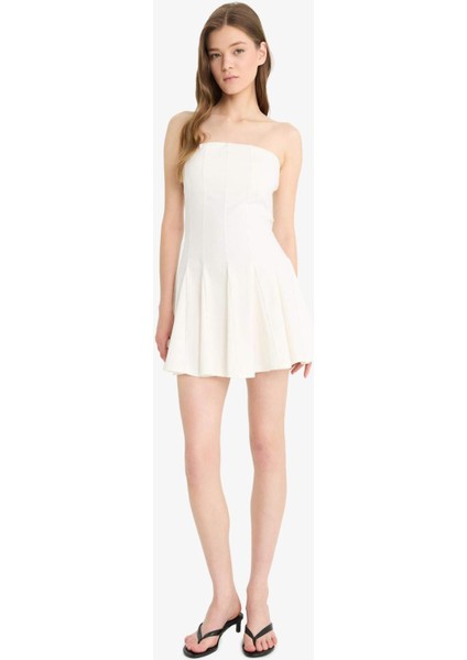 Skater Fit Straplez Bengalin Mini Beyaz Elbise F3950AX25SM