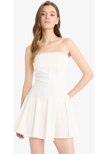 Skater Fit Straplez Bengalin Mini Beyaz Elbise F3950AX25SM