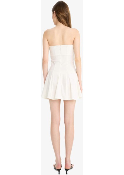 Skater Fit Straplez Bengalin Mini Beyaz Elbise F3950AX25SM