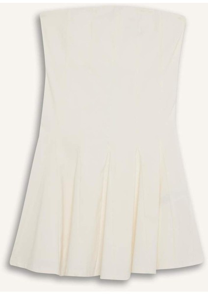 Skater Fit Straplez Bengalin Mini Beyaz Elbise F3950AX25SM