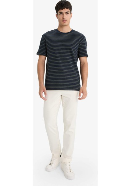 Regular Fit Bisiklet Yaka Çizgili Kısa Kollu Tişört E8198AX25AU