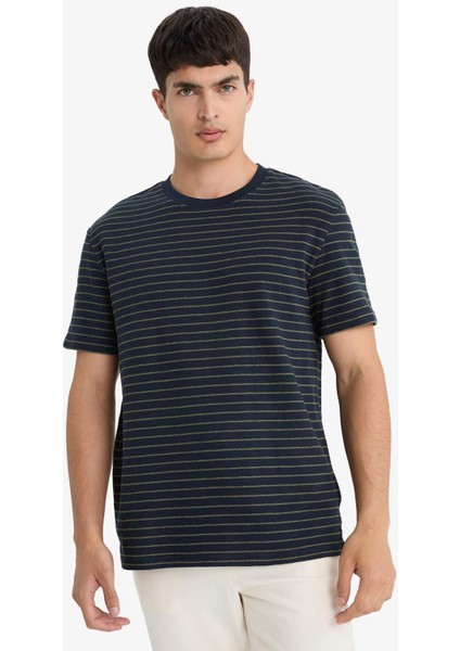 Regular Fit Bisiklet Yaka Çizgili Kısa Kollu Tişört E8198AX25AU