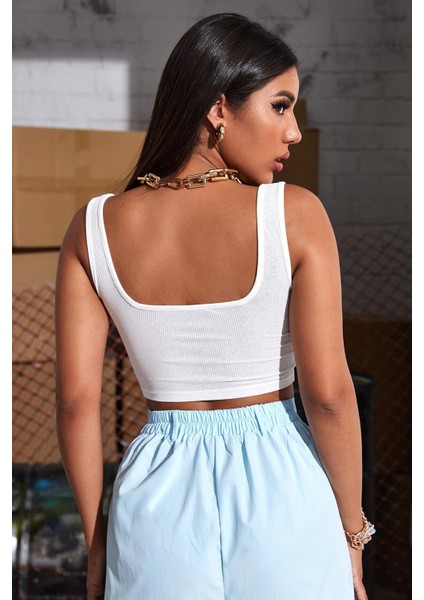 Kadın Beyaz Kalın Askılı Crop Top Büstiyer fiyatları