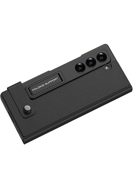 Galaxy Z Fold 6 Suni Deri Tasarımlı Kalem Bölmeli Mbvo Kıpta Kartlıklı Standlı Kapak-Siyah Litchi fırsatları