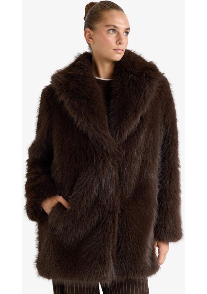 Regular Fit Fermuarlı Suni Kürk Mont F3396AX25WN