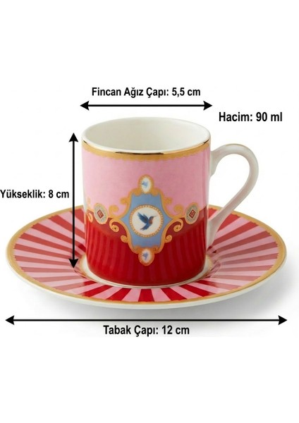 Studio Birdy Pembe Renk Kuş Figürlü 6 Kişilik Porselen Kahve Fincan Takımı (Muadil Model) – 90 Ml. fiyatları