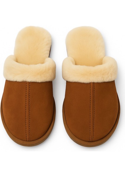 Nice For You Kadın Kürklü Pelüş Ev Terliği – Kalın Tabanlı, Yün Astarlı, Kışlık Cozy Isıtıcı Terlik