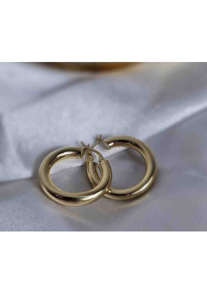 Yüksek Kalite Paslanmaz Bronz-Pirinç Alaşımlı Altın Tonlu Kadın Halka Küpe