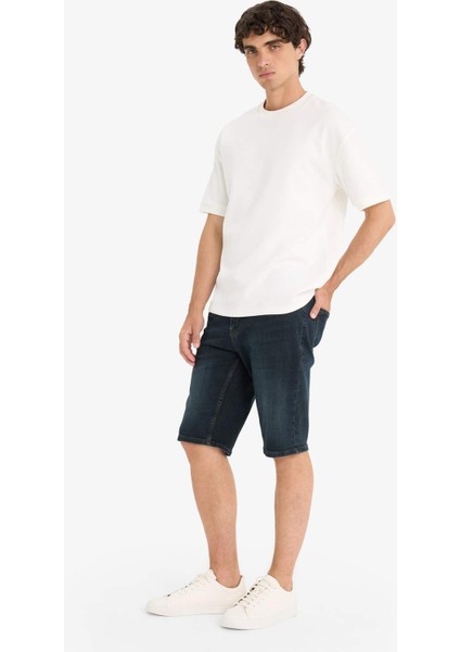 Slim Fit Dar Kesim Jean Bermuda Şort F4221AX25SM