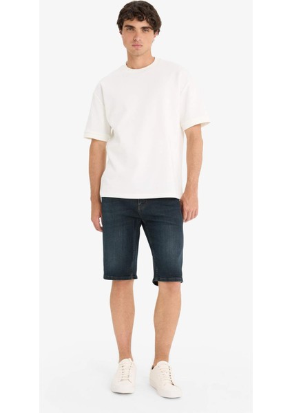 Slim Fit Dar Kesim Jean Bermuda Şort F4221AX25SM