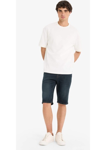 Slim Fit Dar Kesim Jean Bermuda Şort F4221AX25SM