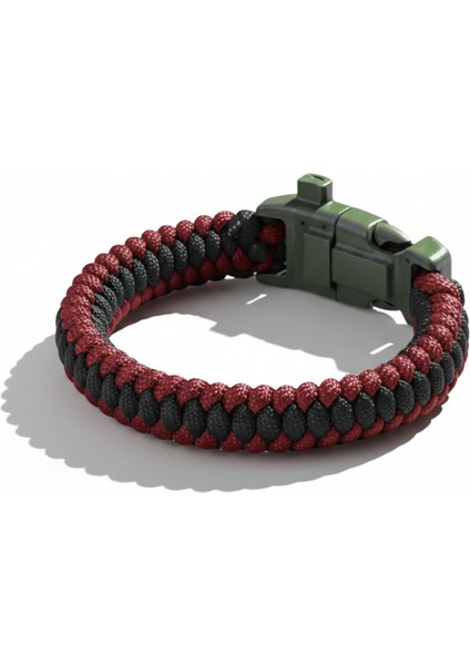 Pusulalı Çakmaklı Taktik Paracord Bileklik - Bordo Yeşil Kamuflaj Desen - Kamp ve Doğa Sporları Için
