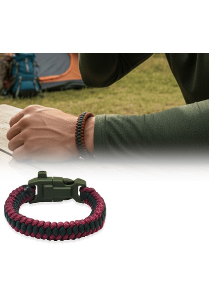Pusulalı Çakmaklı Taktik Paracord Bileklik - Bordo Yeşil Kamuflaj Desen - Kamp ve Doğa Sporları Için fiyatları