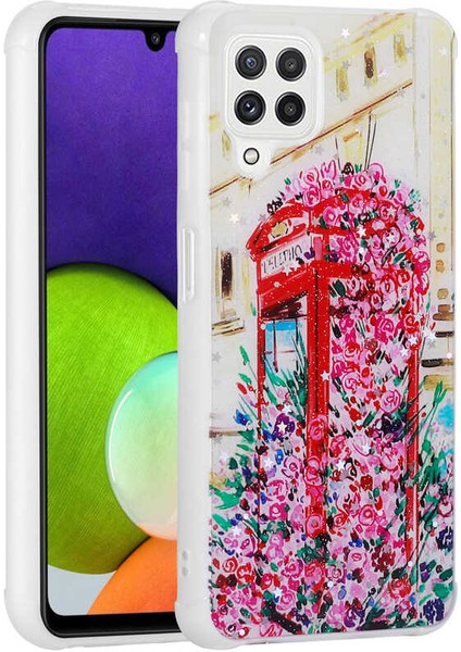 Galaxy A22 4g Kılıf Simli Desenli Kamera Korumalı Parlak Mbvo Popy Kapak-Kulübe