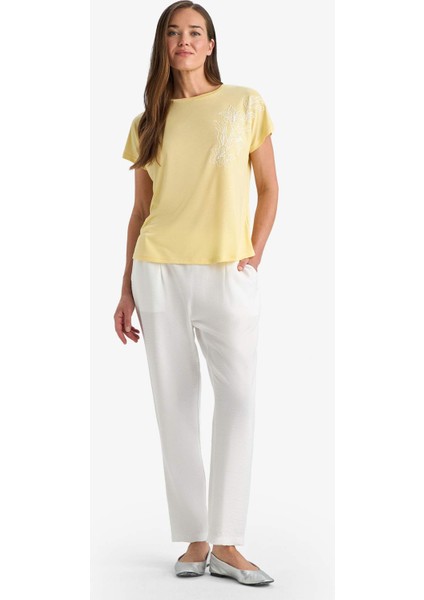 Bisiklet Yaka Basic Düz Kısa Kollu Tişört F2775AX25SM