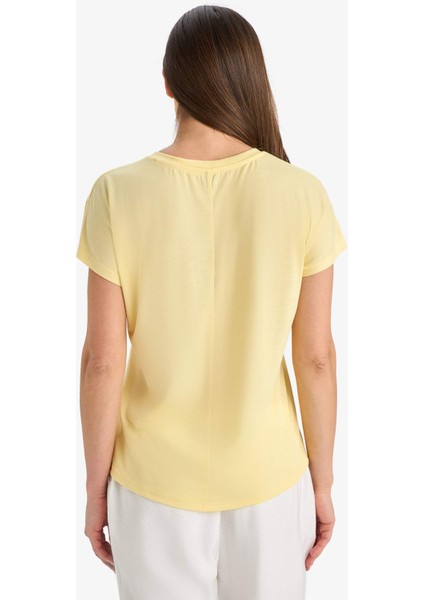 Bisiklet Yaka Basic Düz Kısa Kollu Tişört F2775AX25SM