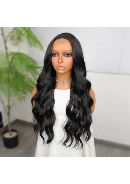 Koyu Siyah Su Dalgalı Fiber Sentetik Tül Peruk fırsatları