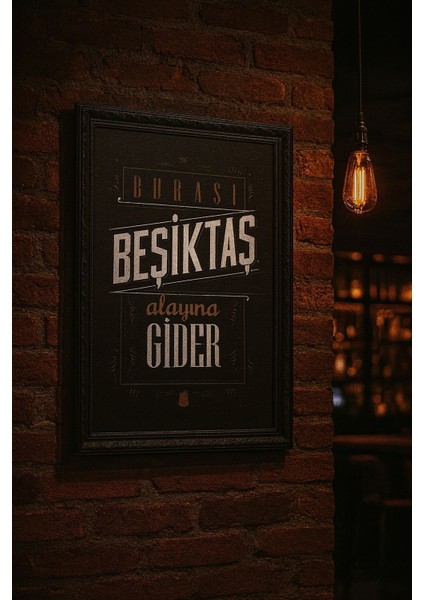 Burası Beşiktaş – Tipografi Retro Duvar Tablosu (Çerçeveli)