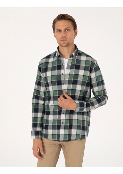 Erkek Koyu Haki Regular Fit Uzun Kollu Gömlek 50312386-VR111