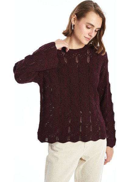 Yeni Sezon Bisiklet Yaka Ajurlu Kadın Triko Kazak