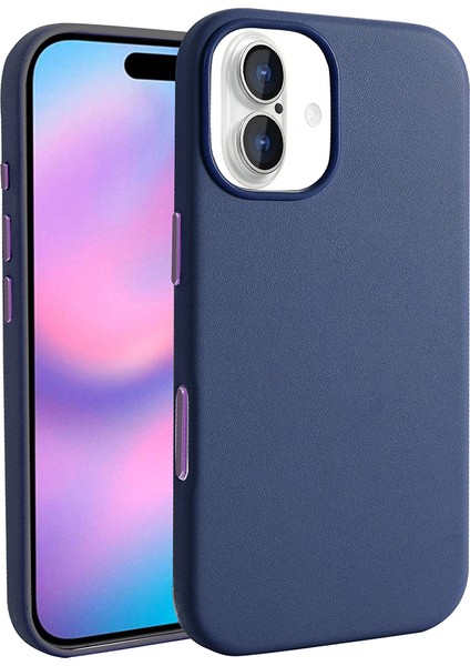 iPhone 17 Kılıf M-Safe Şarj Özellikli Pu Deri Görünümlü Mbvo Kupra Kapak - Lacivert