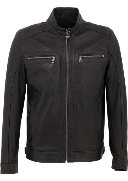 Siyah Hakiki Deri Erkek Hakiki Deri Mont - E23KDM310542-Q4O