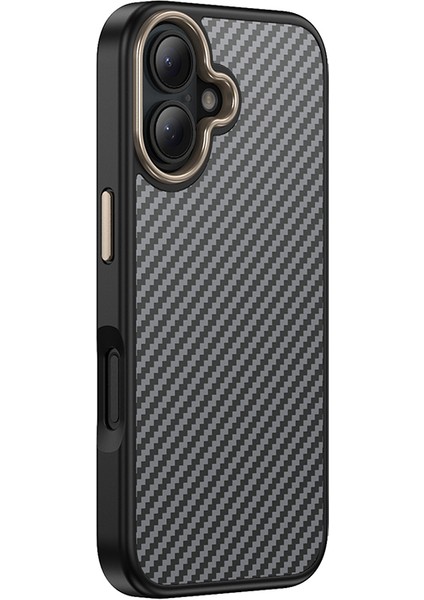 iPhone 16 Plus Kılıf M-Safe Şarj Özellikli Karbon Fiber Görünümlü Mbvo Antina Kapak - Gri modelleri